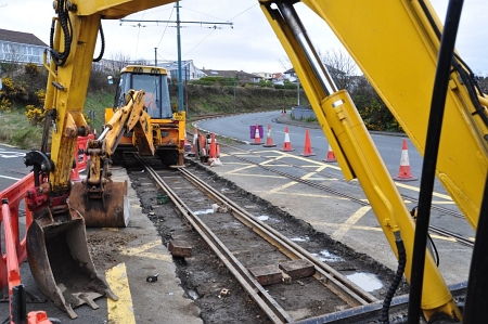 Relaying work underway at Harbour Road Level Crossing, Onchan. © Andrew Scarffe
